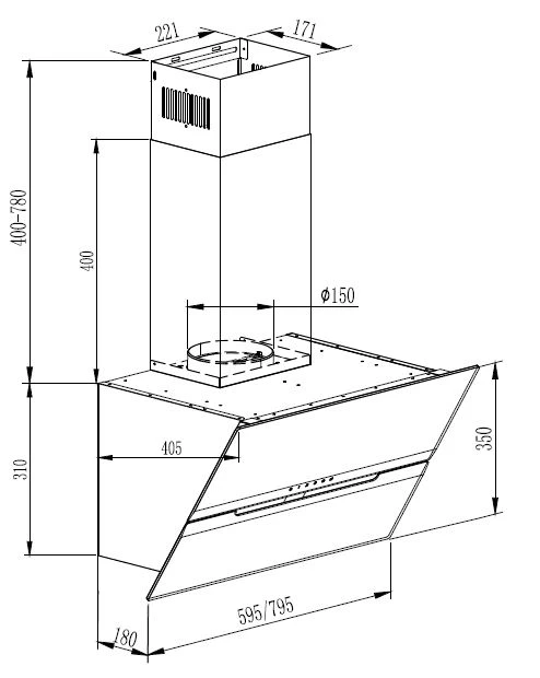 Eico Parma 80 N Ventilator 79,5 cm, Veggmontert, Skrå, Sort 