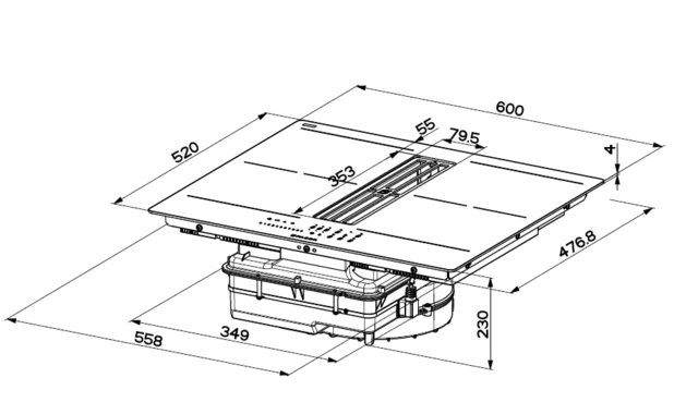 Faber Galileo Slim A600 Platetopp 60 cm, Integrert ventilator, Sort 