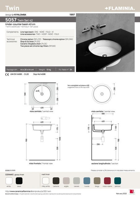 Flaminia Twin Set Servant for underlim. Ø430 mm, Hvit 