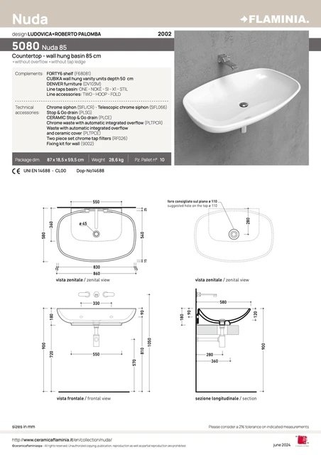 Flaminia Nuda 85 Servant 860x580 mm, Hvit 