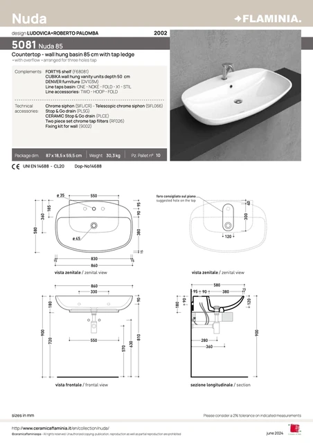 Flaminia Nuda 85 Servant 860x580 mm, Hvit 