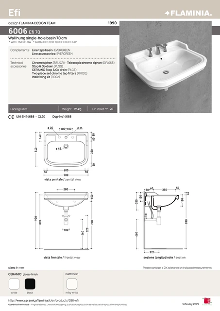 Flaminia Efi Servant 700x540 mm, Hvit 