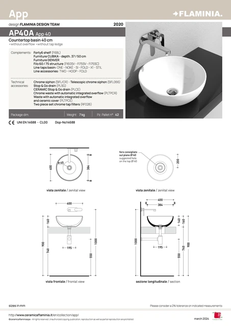 Flaminia App 40 Toppmontert Servant 40 cm, Carbone 