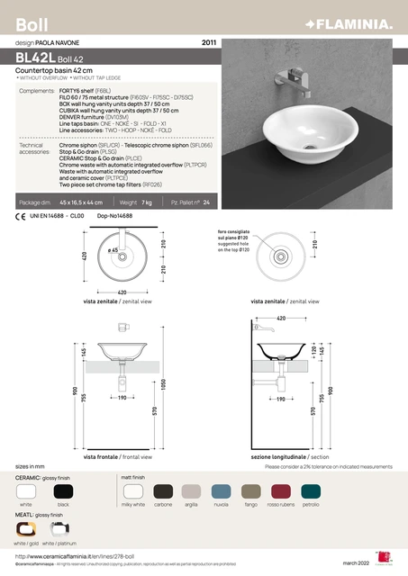 Flaminia Boll 42 Toppmontert Servant Ø42 cm, Carbone 