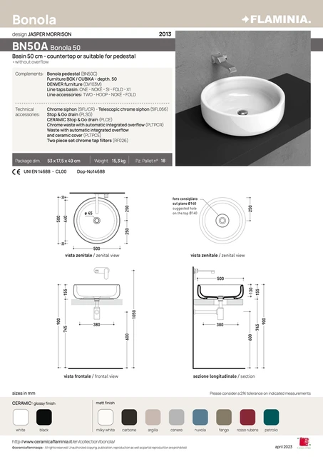 Flaminia Bonola 50 Toppmontert Servant Ø50 cm, Black 