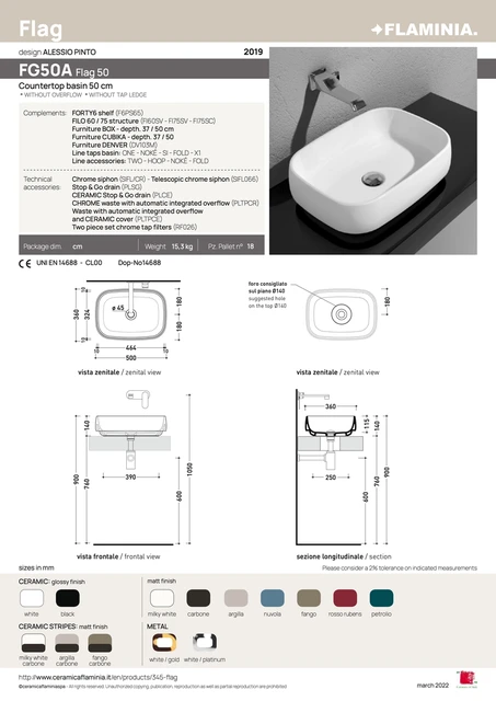 Flaminia Flag 50 Toppmontert Servant 50 cm, Fango 