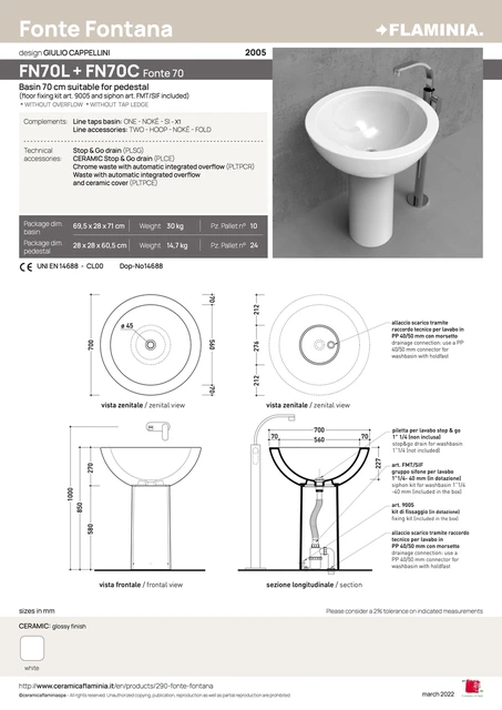 Flaminia Fonte Frittstående servant Ø700 mm, Hvit 