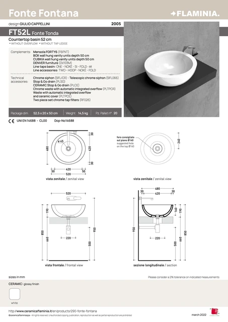 Flaminia Fonte Toppmontert oval servant 520x480 mm, Hvit 