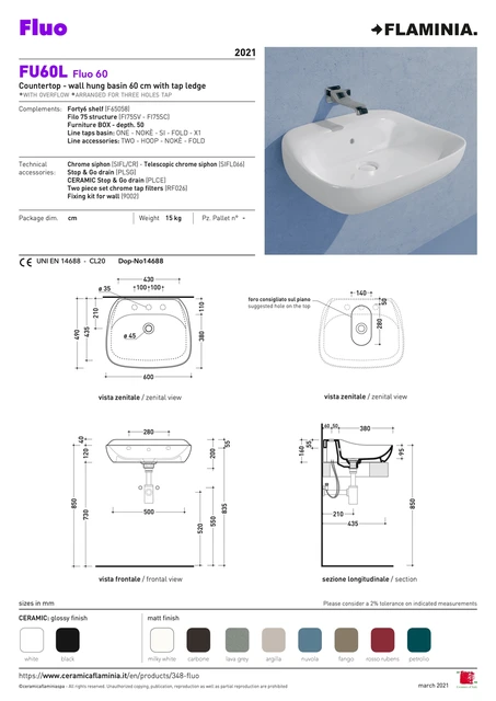 Flaminia Fluo 60 Servant 60 cm, White 