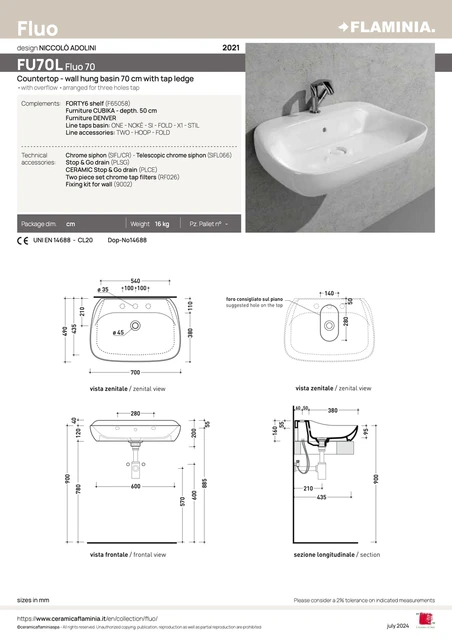 Flaminia Fluo 70 Servant 70 cm, White 