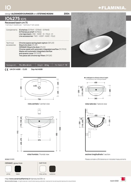 Flaminia IO Nedfelt Servant 75x45 cm, Carbone 