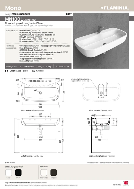 Flaminia Monò 100 Servant 100x48 cm, Carbone 