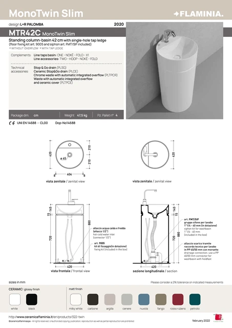 Flaminia Monotwin Slim Gulvst. Servant 52 cm, Milky White 