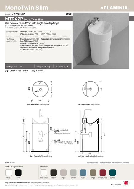 Flaminia Monotwin Slim Gulvst. Servant 42 cm, White 