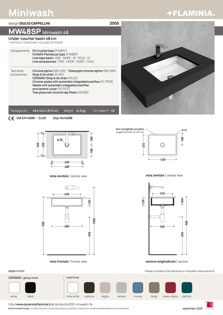 Flaminia Miniwash 48 Underlimt Servant 48x36 cm, Carbone 