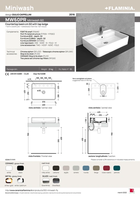 Flaminia Miniwash 60 Toppmontert Servant 60x40 cm, Carbone 