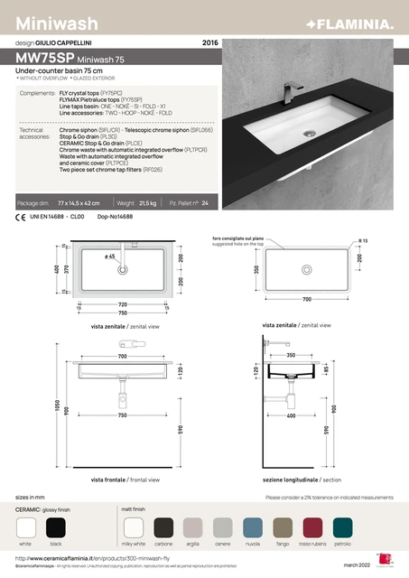 Flaminia Miniwash Servant for underlim. 750x400 mm, Hvit 