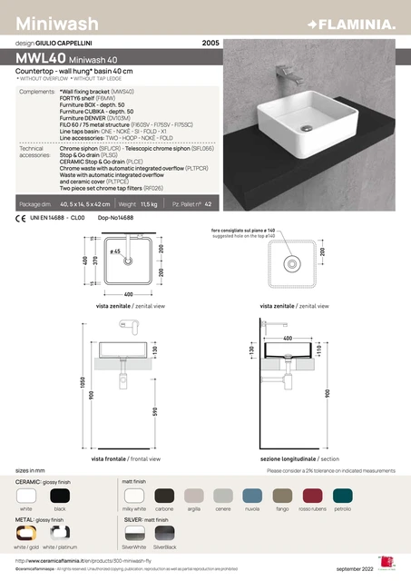 Flaminia Miniwash 40 Servant 400x400 mm, Hvit 