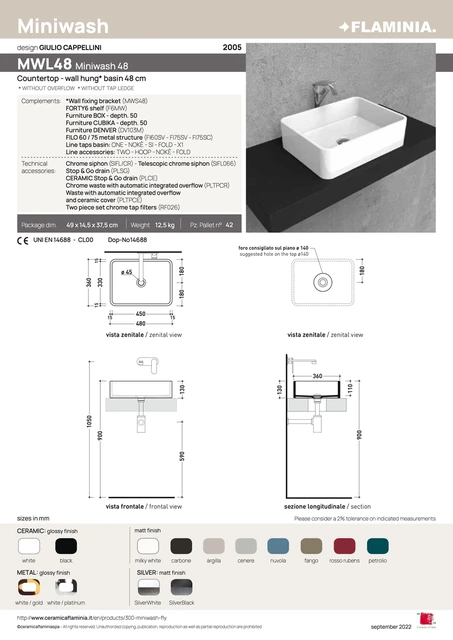 Flaminia Miniwash 48 Servant 480x330 mm, Hvit 