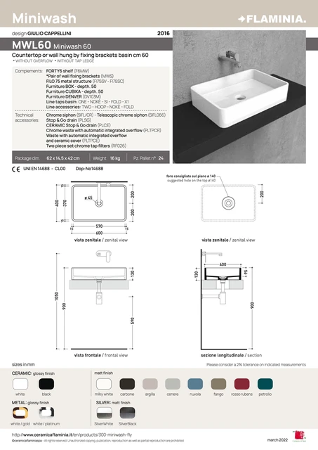 Flaminia Miniwash 60 Servant 60x40 cm, Metal Gold 