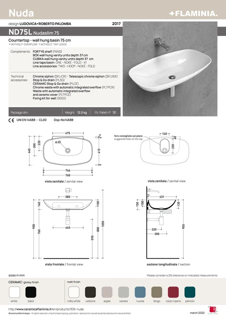 Flaminia Nudaslim 75 Servant 75 cm, White 