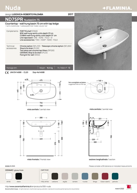 Flaminia Nudaslim 75 Servant 75 cm, White 