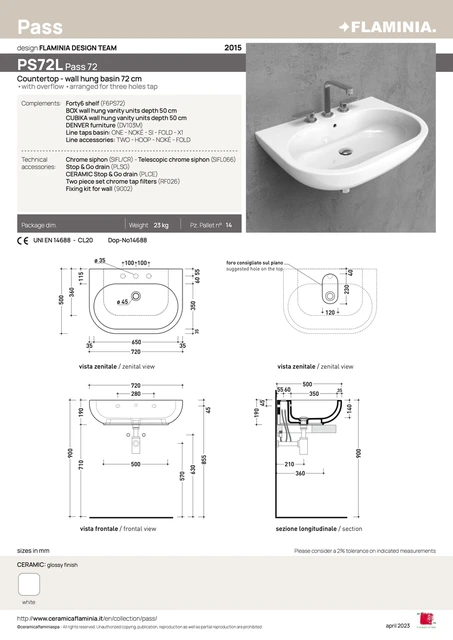 Flaminia Pass 72 Servant 72 cm, White 