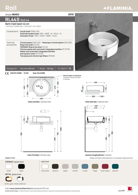 Flaminia Roll 44 Servant for frembygging 440x440 mm, Hvit 