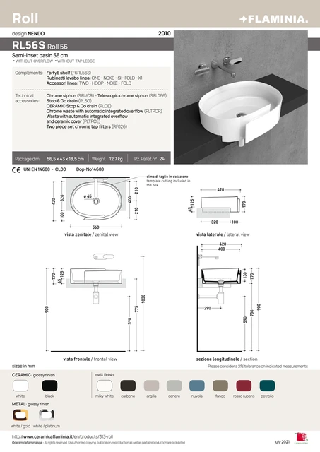 Flaminia Roll 56 Frembygd Servant 56x42 cm, White 