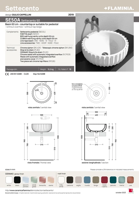 Flaminia Settecento Toppmontert Servant 50 cm, White 