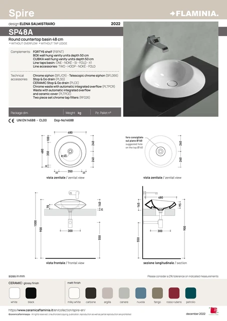 Flaminia Spire 48 Toppmontert Servant 48 cm, Cenere 