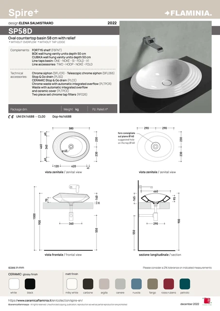 Flaminia Spire+ 58 Toppmontert Servant 58 cm, Carbone 