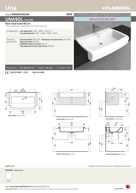 Flaminia Una 90 Frembygd Servant 90 cm, White 