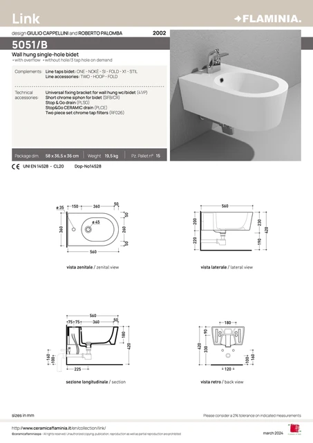 Flaminia Link Vegghengt Bidé 56x36 cm, White 