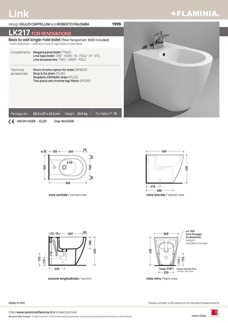 Flaminia Link Gulvstående Bidé 360x560 mm, Hvit 