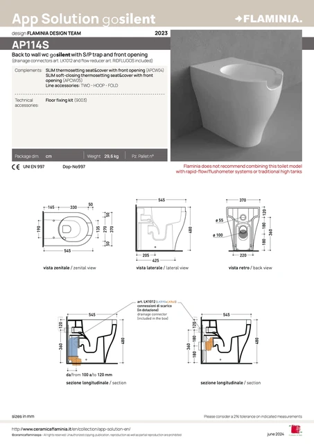 Flaminia App Solution BTW Toalett 54,5x37 cm, gosilent, Carbone 