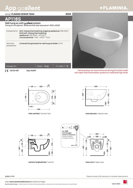 Flaminia App Vegghengt Toalett 54x36 cm, gosilent, Carbone 