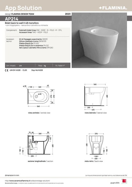 Flaminia App Solution BTW Bidé 54,5x37 cm, White 