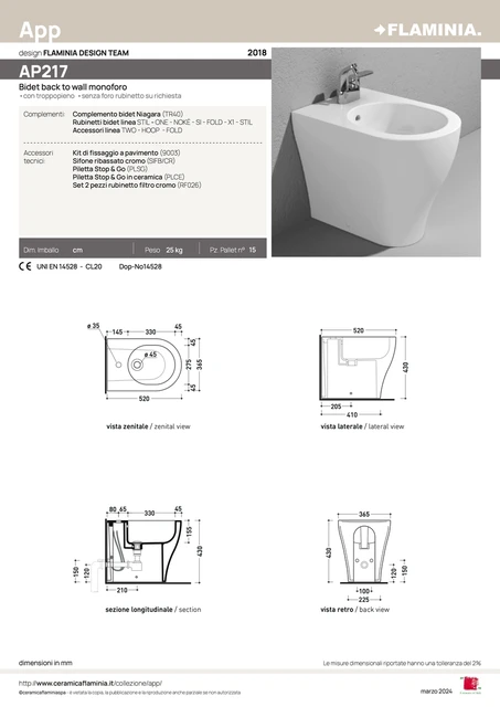 Flaminia App BTW Bidé 52x36,5 cm, White 