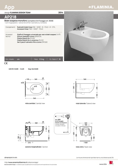 Flaminia App Vegghengt Bidé 54x36 cm, White 