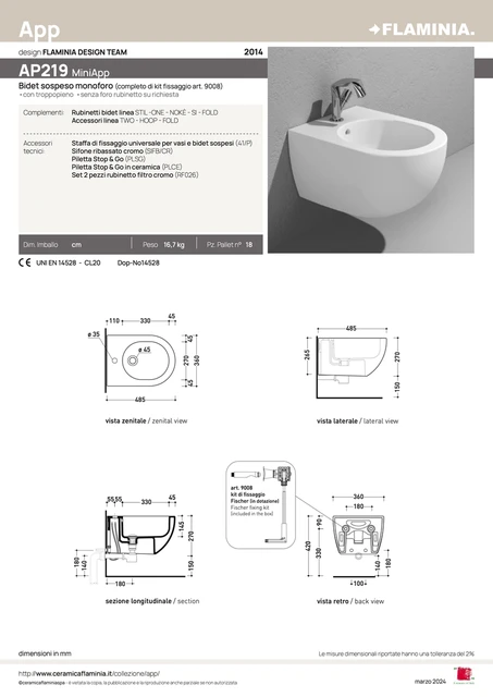 Flaminia App Vegghengt Bidé 48,5x36 cm, White 