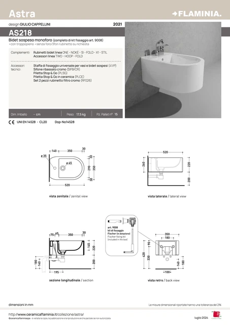 Flaminia Astra Vegghengt Bidé 52x35 cm, White 