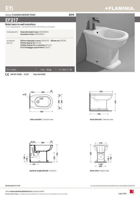 Flaminia Efi BTW Bidé 56x36 cm, White 