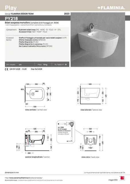 Flaminia Play Vegghengt Bidé 52x36 cm, White 