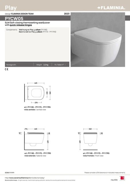 Flaminia Play SLIM Toalettsete Myktlukkende, Milky White 