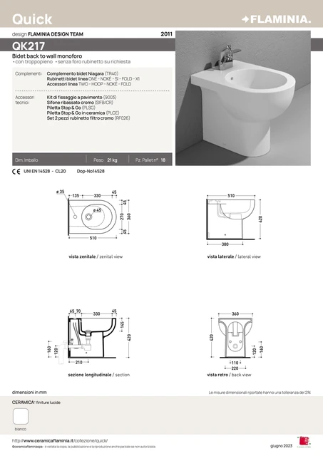 Flaminia Quick BTW Bidé 51x36 cnm, White 