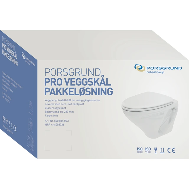 Porsgrund Pro Sett Vegghengt Toalett Med sete 