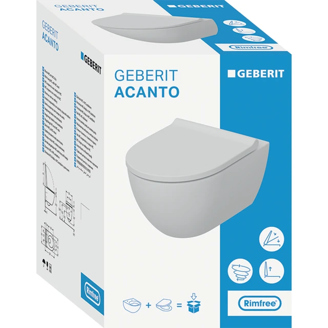 Geberit Acanto Sett Vegghengt Toalett TurboFlush, m/sete, SC/QR, Hvit 