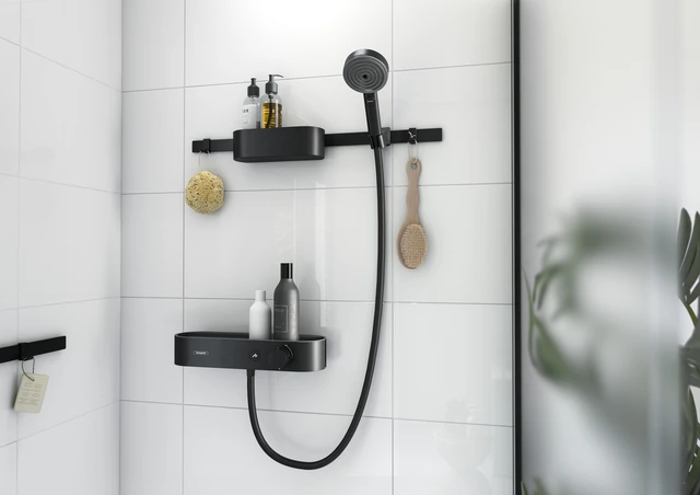 Hansgrohe WallStoris Dusjpakke 3 stråletyper, med termostat, Sort Matt 