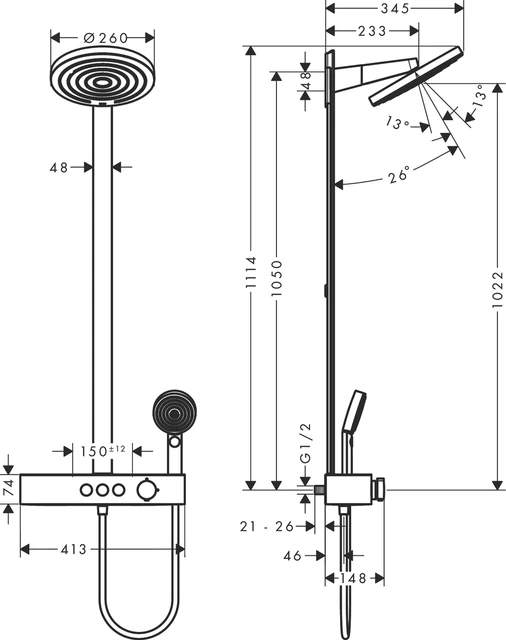 Hansgrohe Pulsify S Showerpipe Ø260 cm, 2 stråletyper, Sort Matt 